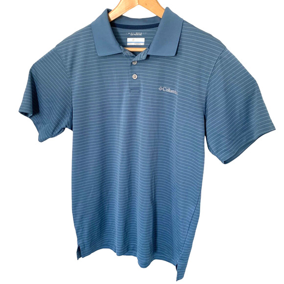 Columbia Sportswear Mens M Omni Shade Polo Shirt Blue Striped Sun Protection - Picture 6 of 6